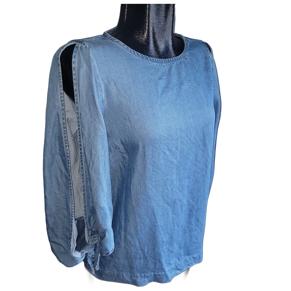 Vero Moda Blue Open Arm Seam Denim Look Top Size XS